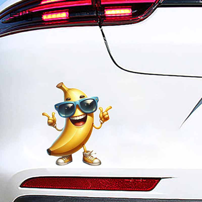 Lustige Bananen-Frucht Autoaufkleber Wasserdichte Vinyl-Aufkleber Karosserie Fenster Stoßstange Dekoration Motorradhelm Aufkleber TM198