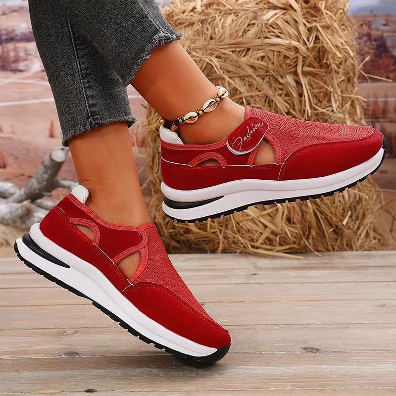 Fashion Women Casual Shoes New Breathable Platform Sneaker Woman 2025 Spring Hollow Out Thick Sole Running Shoes Woman Non Slip Sneakers