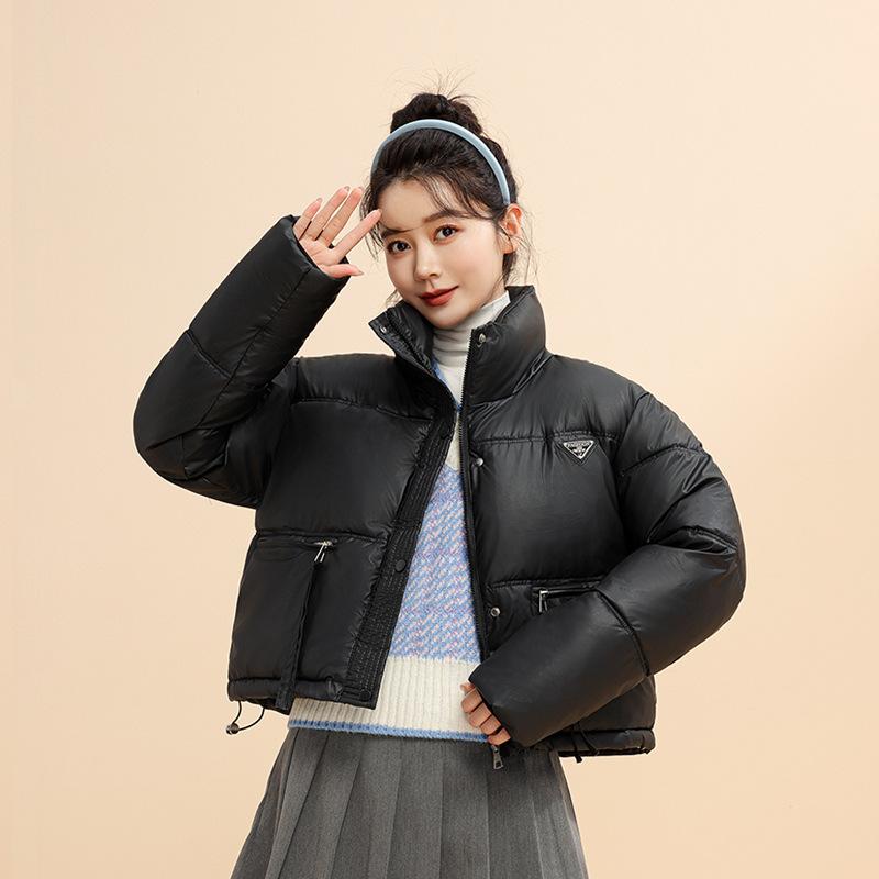 

Хлопковая куртка женская со стойкой, короткая хлопковая куртка, зима 2025, новая утолщенная куртка-пуховик, модная женская куртка M чёрный
