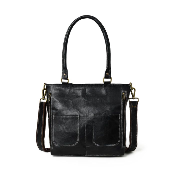 

Black Terry Tote leather Bag 16 x 12 x5 in
