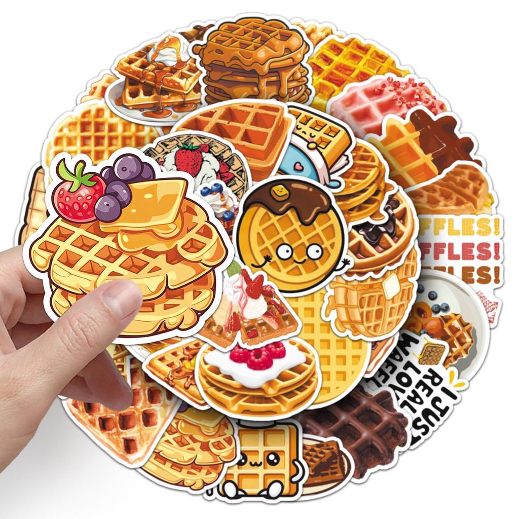 50pcs Waterproof Waffle Dessert Cartoon Stickers for Cake Storage Decoration