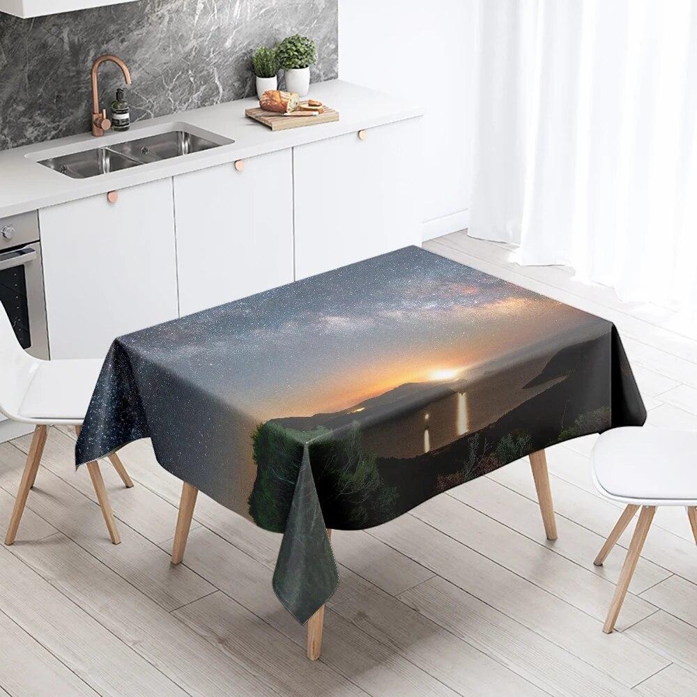 Starry Universe Tablecloth Camping Party  Anti-Stain Waterproof Rectangular Kitchen Dining Table Home Decor