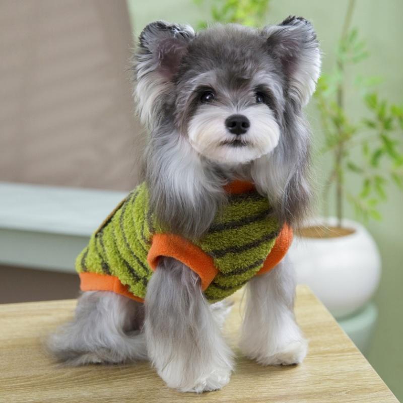 Striped Dog Vest Autumn Dog Clothes Cute Print Pet Top Warm Soft Puppy Hoodies Cozy Plush Cat Pullovers Pet Vest Yorkie Apparel
