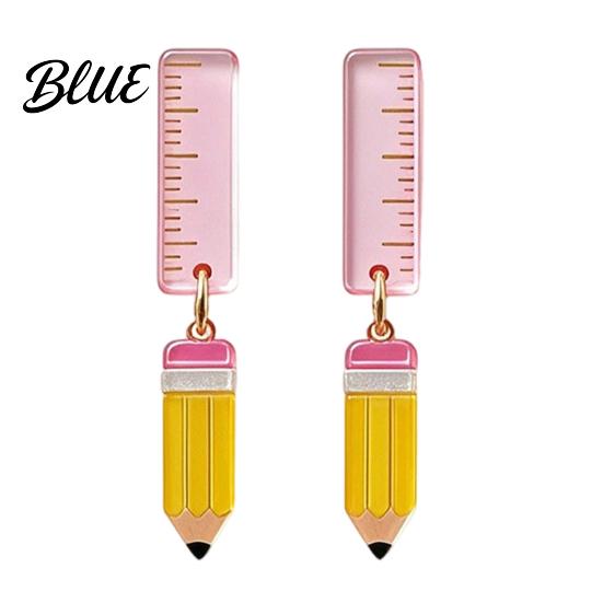 Graduation Season Gift Accessories 1 Pair Teacher Earrings for Women Cute 2D Acrylic Crayon Pencil Backpack Stationery Themed Jewelry Teachers Number