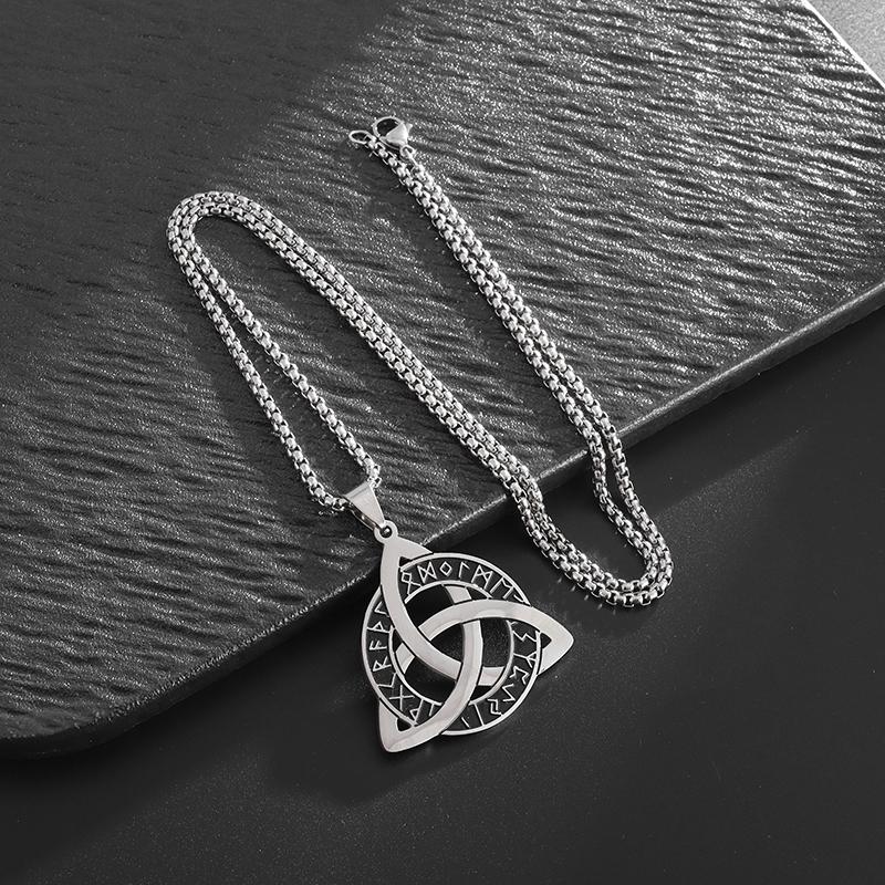 Stainless Steel Nordic Odin Rune Irish Celtic Trinity Knot Pendant Necklace Men Women Lucky Amulet Jewelry