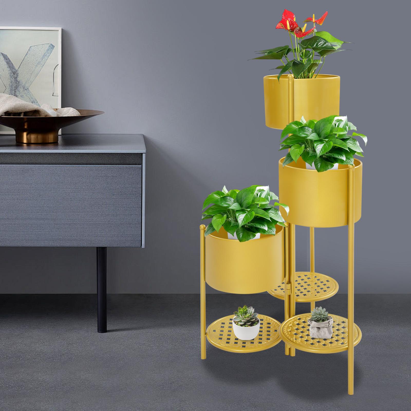 

Золотая угловая подставка для растений для комнатных растений, высокая железная подставка для цветочных горшков в виде лестницы, 40x79,5 см - Прочная металлическая полка для растений золотой