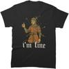 Funny I'm Fine Medieval Knight Illustration Graphic T-Shirt Unisex 100% Cotton Crew Neck Short Sleeve Casual Tee