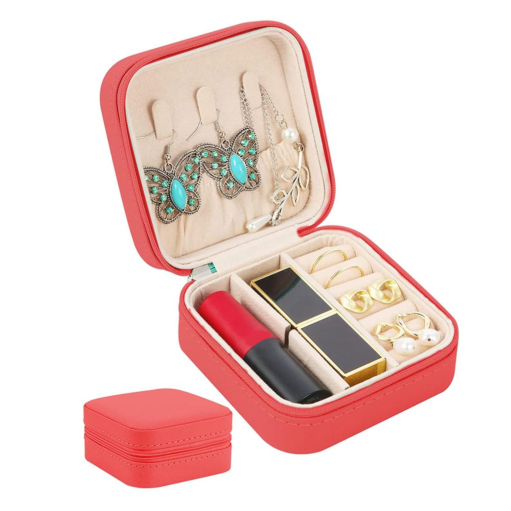 Tragbare Schmuckaufbewahrungsbox Reise-Schmuckorganizer-Etui Lederaufbewahrung Ohrringe Halskette Ring Schmuckdisplay
