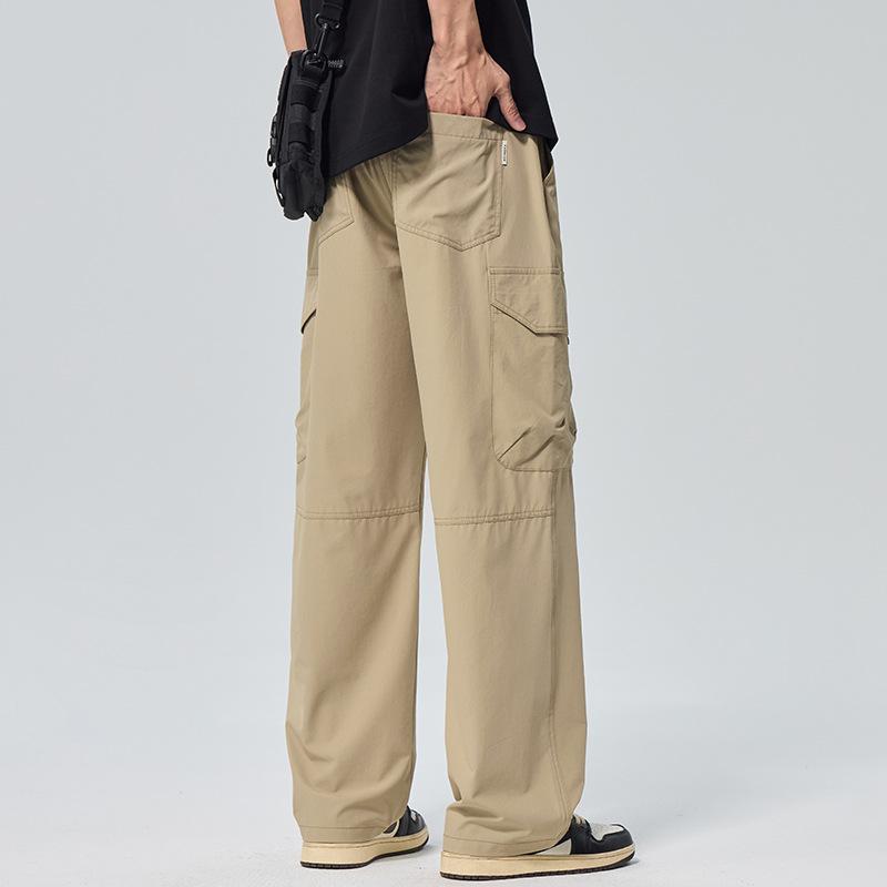 American tooling trendy brand loose straight long pants men's solid color fashion versatile wide leg drape lace-up casual pants