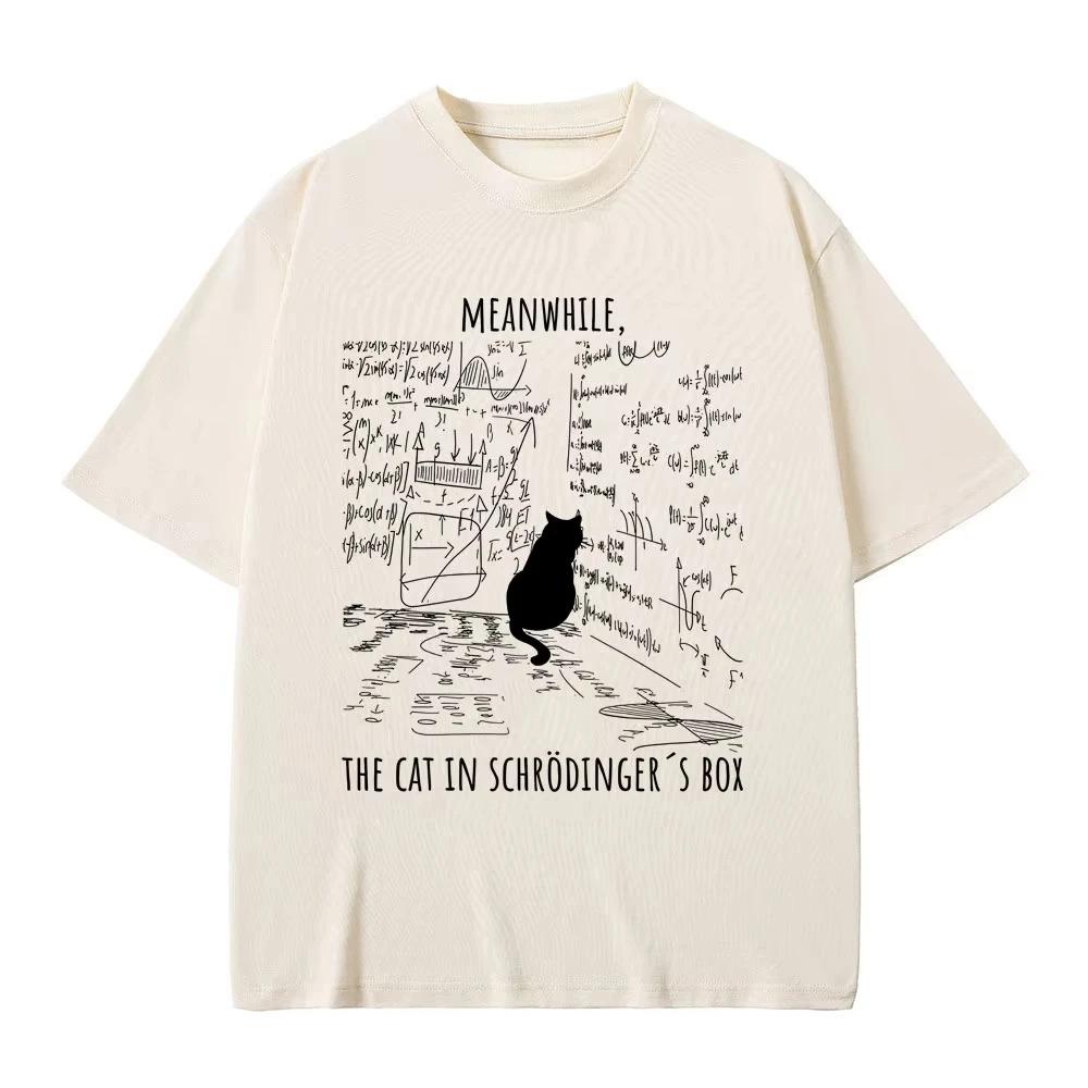 Meanwhile The Cat in Schrodinger Box Funny Meme T Shirt Mens Women Casual Cotton Vintage Tshirt Male Fashion Oversized Tshirts