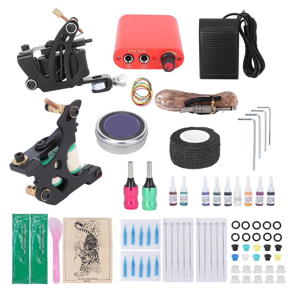 Coil Tattoo Machine Kit Power Supply Clip Cord Foot Pedal Tattoo Needle Tattoo Practice Tool Set