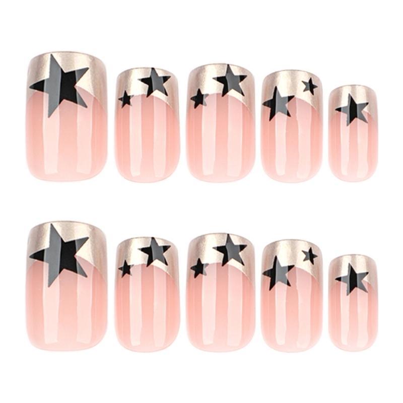 Quadratische Aufklebenägel Stern Falsche Nägel Aufklebenägel in 12 Größen, 24 Stück Französische Nagelspitzen für DIY Nagelkunst Dekorationen
