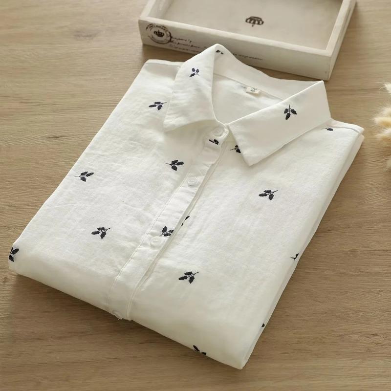 

Одуванчик напечатанный хлопчатобумажная пряжа рубашка с длинными рукавами для женщин осень свободная утягивающая рубашка топ блузки и рубашки L