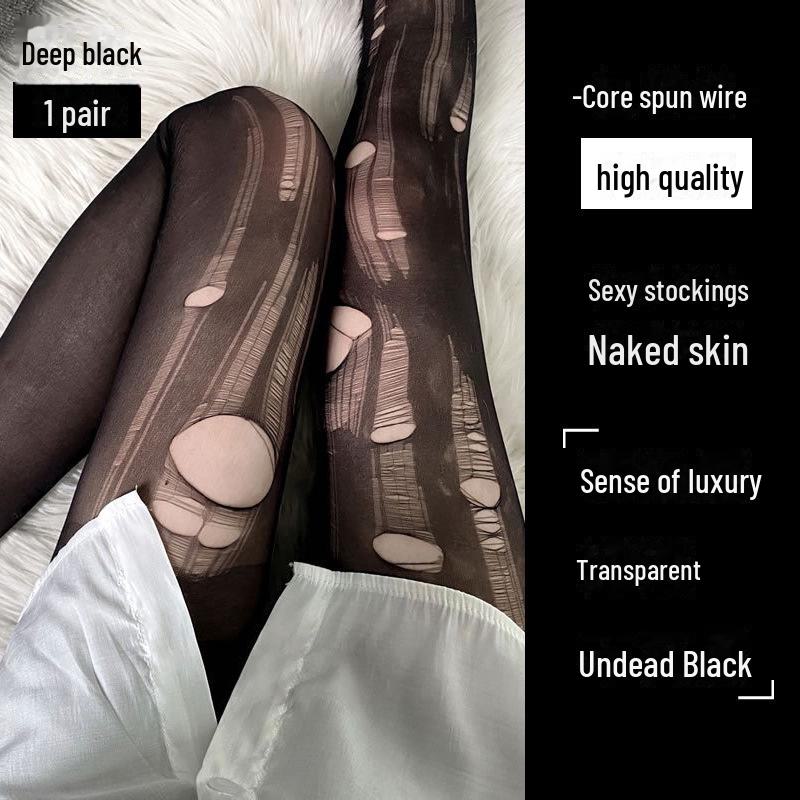 Women's Open Crotch Black Stockings - Ultra-Thin, 0D, Anti-Snag, Hand-Tearable, Sexy, and Customizable.