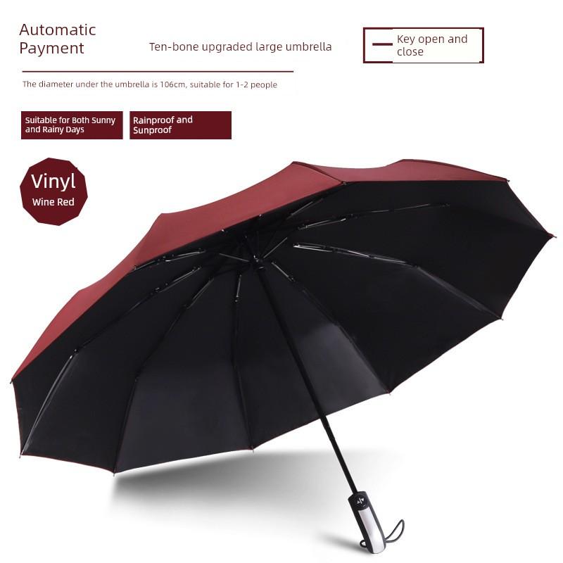 Fully Automatic Large Umbrella, Dual-Purpose for Rain and Sun, Black Rubber Sun Protection Umbrella, Foldable High-End Sunshade Umbrella