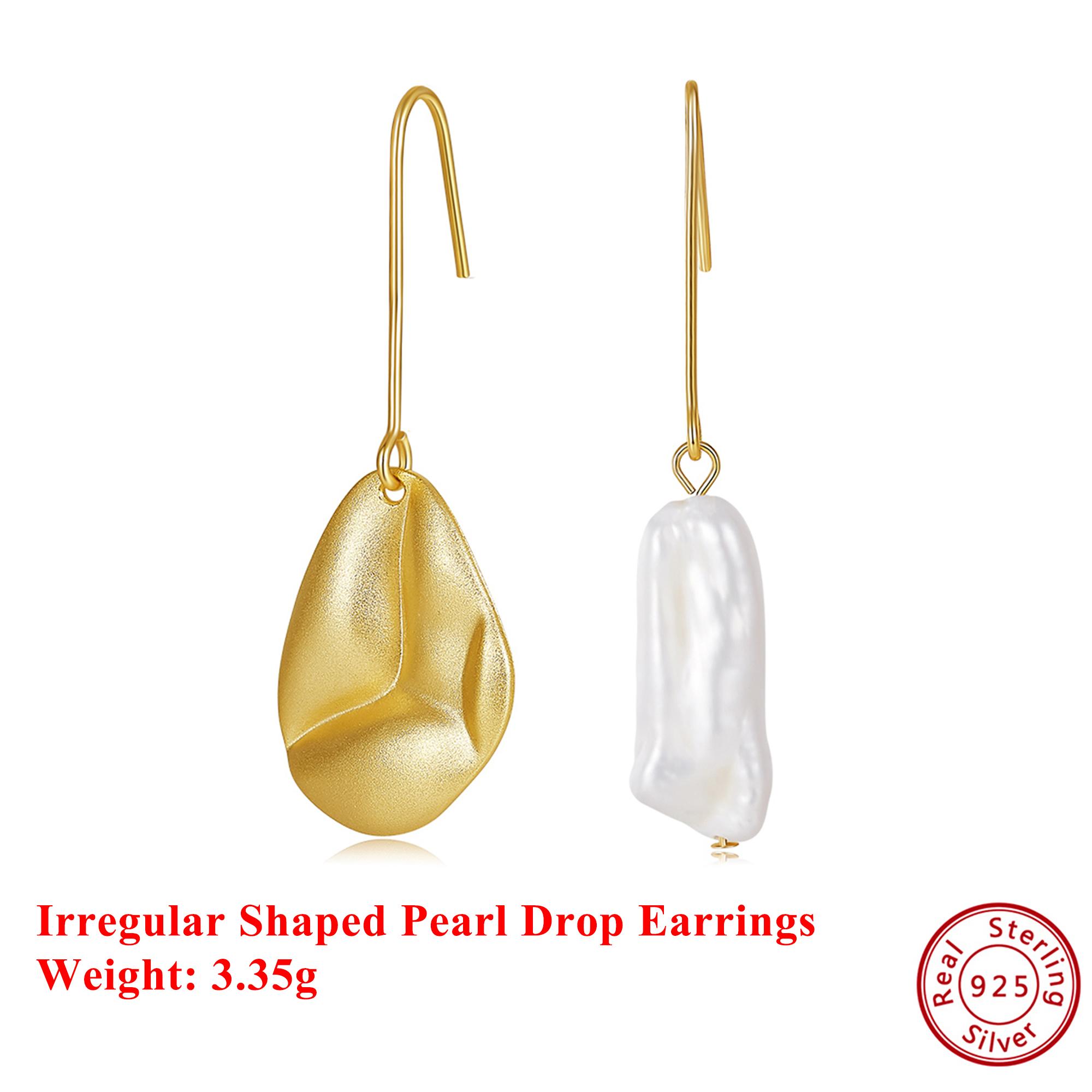 

Effie Queen 925 Pure Silver 14k Gold Baroque Freshwater Pearl Dangle Earrings Natural Jewelry for Women Banquet Party Gift GPE81