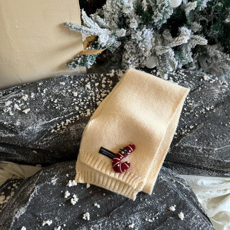 Red Christmas New Scarf For Children Student Winter Cute Cartoon Warm Thickened Knitted Scarves Girls Boys Scarf New Gift