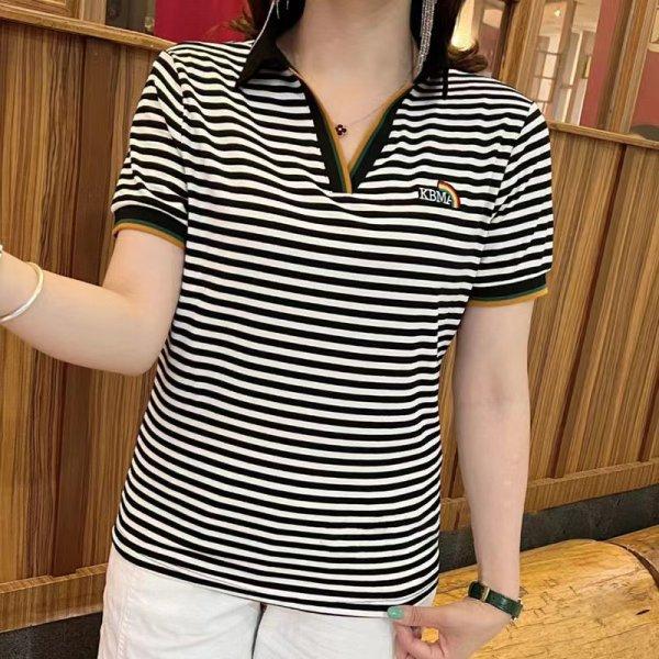 Lapel Short-sleeved Women's Summer Loose T-shirt Women's Summer Clothes Polo Collar Top Embroidered Mother's Suit
