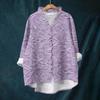 Women's Loose Ruffled Floral Print Stand Collar Long Sleeve Cotton And Linen Top