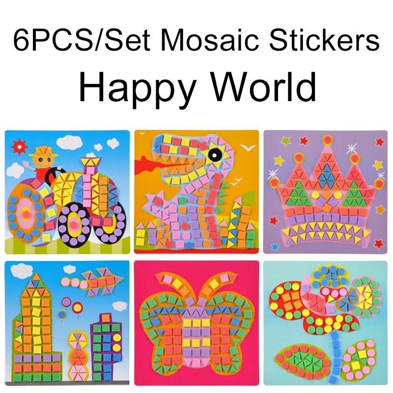 6Sheets/Set Random Mosaic Cartoon Stickers Self Adhesive Handmade Artclass Props DIY Stationery Fun Rewards School Accessory ZYF