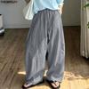 INCERUN Men Drawstring Elastic Waist Flimsy Drapey Casual Long Wide Leg Pants Trousers