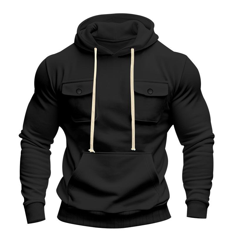 Autumn and Winter Heavyweight Men's Loose Outdoor Sports Velvet Hooded Multi-pocket Casual Workwear Sweatshirt for Men