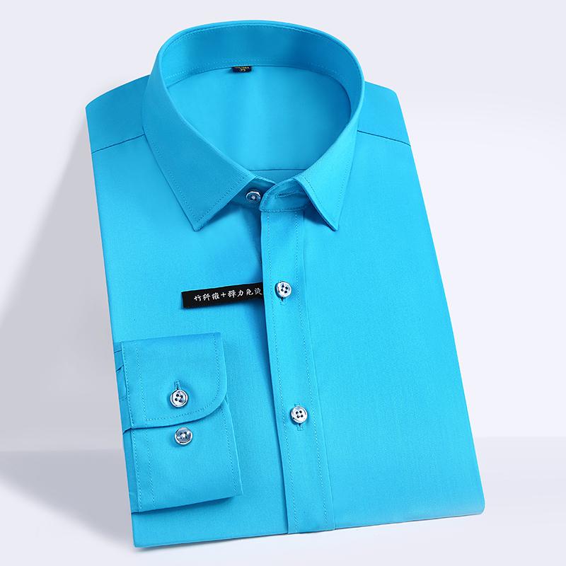 Stretch Bamboo Fiber Soft Comfortable Long Sleeve Solid Formal Men Classic Social Shirts