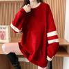 Navava Women Warm Loose Fit Color Block Fleece Long Sleeve Sweatshirt Nt3102
