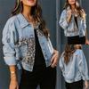 Women's Long Sleeve Leopard Print Denim Jacket - Autumn/Winter Collection