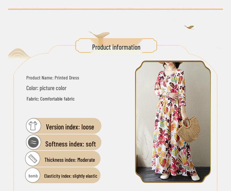 2024 Early Autumn Floral Print Retro Cotton Linen Maxi Dress