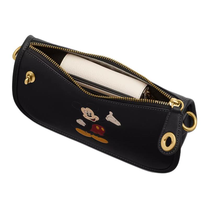 Coach Disney Disney Collaboration Swinger 23 Mickey Mouse Pattern Leather Swing Bag Handbag Medium Women's Black