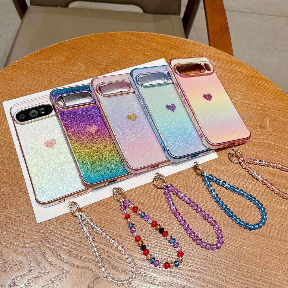 KEYSION Gradient Colorful Phone Case for Google Pixel 10 Pro XL 9 Pro 9A 8A Soft TPU Shockproof Back Cover With Crystal Bracelet