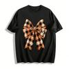 Vintage Plaid Glitter Bow Print Casual Top Pure Cotton T-shirt