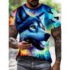 Herren Blau Wolf 3D Gedrucktes T-Shirt Lässig Kurzarm Rundhals Oberteil Cool Mystisches Tier Grafik-T-Shirt Abstrakte Galaxie Kunst Sommer Streetwear Kleidung