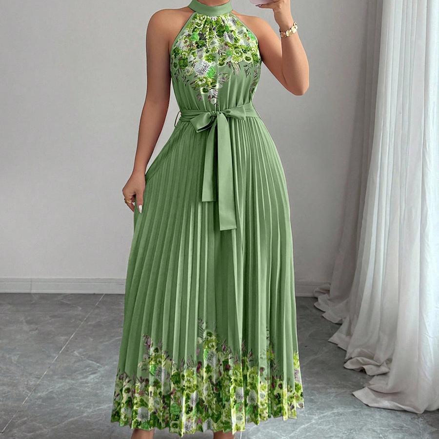 Women's New Year Fashion Printed Pleated Long Dress