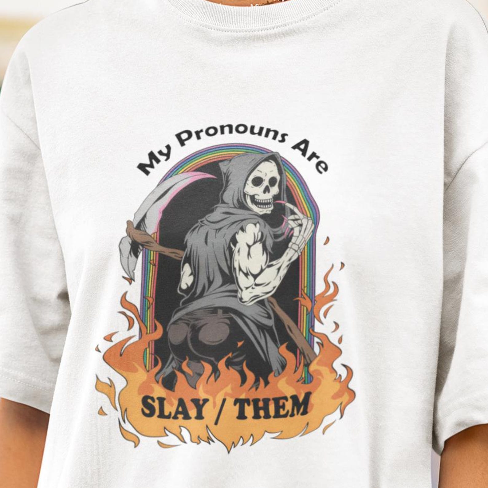 My Pronouns are Slay Them Tshirt, Pronoun Pride shirt, They them pronoun tshirt, gender pronouns tee, grunge goth tee, sassy skeleton shirt S