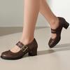 Vintage Women's Medium Heels Mary Janes Shoes 2025 Spring Fashion Black Brown Short Heeled Party Walking Shoes Female Pumps
