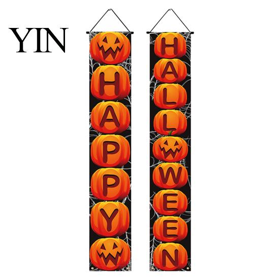 Party Hanging Decoration Halloween Porch Sign Banner, Pumpkin Ghost Awning Wall Eye-catching Door Backdrop Decoration, Front Wreath Banner Yard
