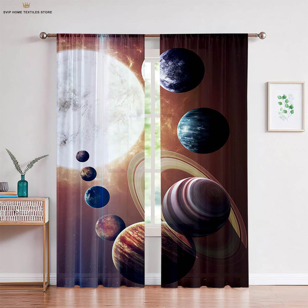 Fantasy Starry Sky Planet Universe 3D Printed Curtains, Bedroom, Living Room, Study, Realistic Atmosphere, Decorative, 2Pcs