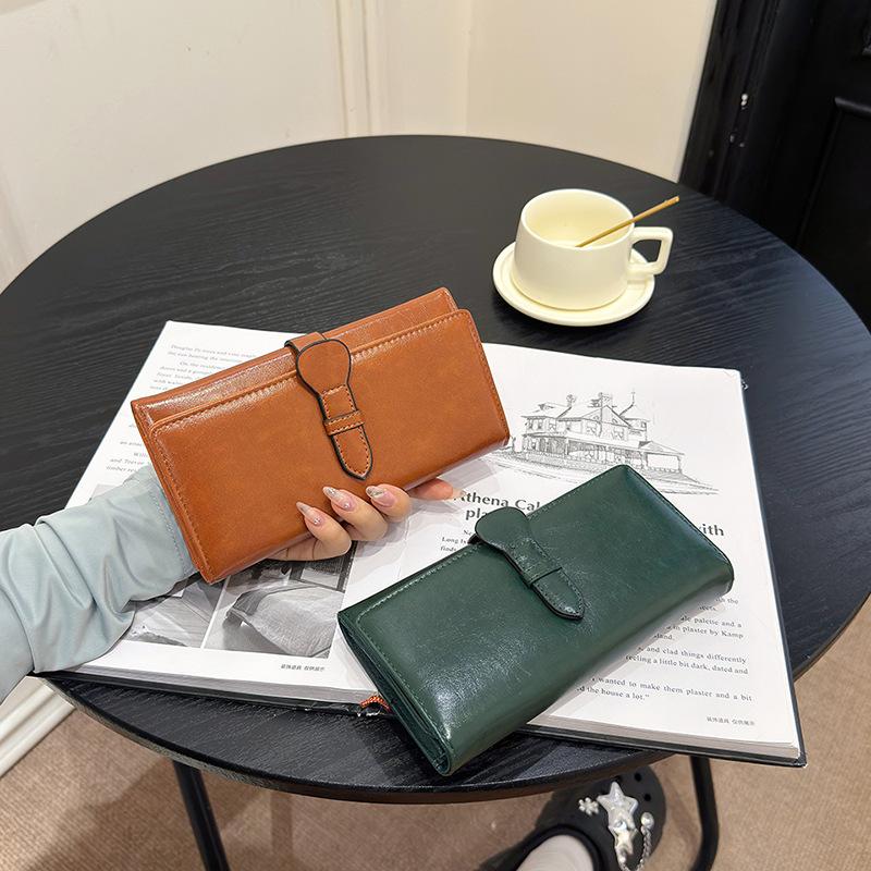 New women's wallet solid color fashion long wallet fashion magnetic buckle change purse