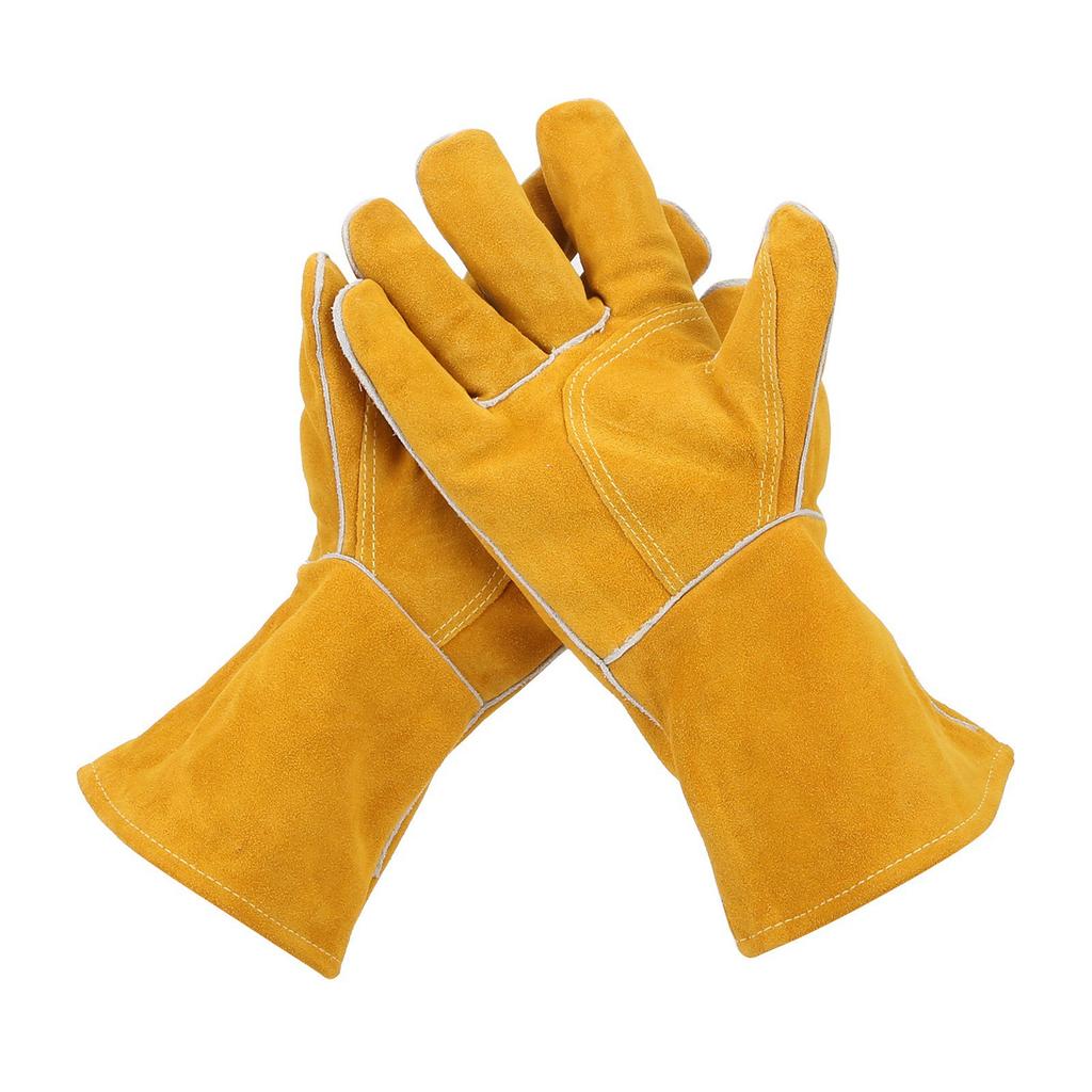 Pair Welding Gloves Skidproof HeatResistant Sweat Absorbing Golden Yellow for Working Safety