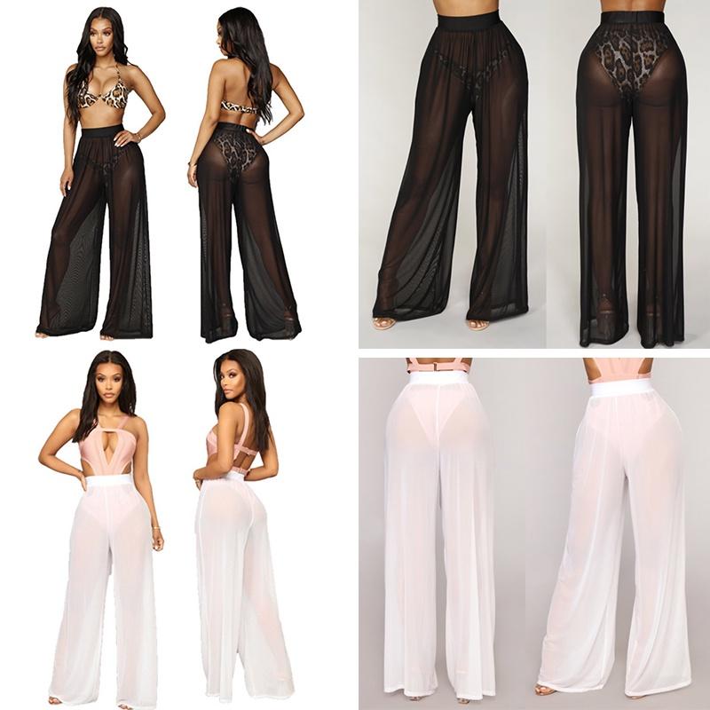 Women's Sexy Boho Mesh Sheer Pants Cover Up For Beach Pool Parties