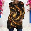 Women Plus Size Round Neck Long Sleeve Abstract Printed Red Black Loose Longline T Shirt With Pockets