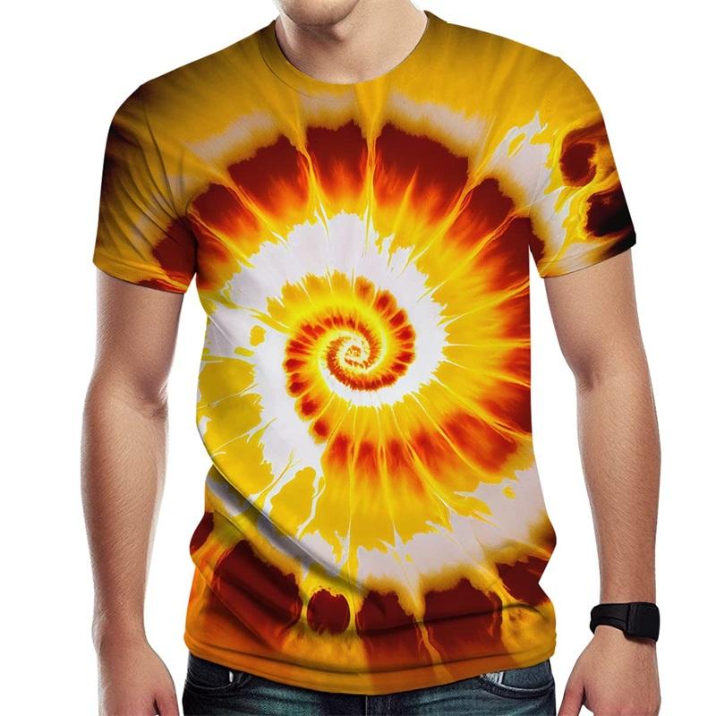 Spiral Streak Tie Dye T Shirt for Men Y2k Tops 3D Paisley Stripe Printed T-shirt Womens Clothing Novelty Cool Designs Tee Shirts