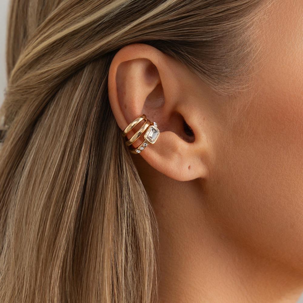 

Silver Triple Ring Clip Golded No Piercing Earrings Hip Hop Rhinestone Earrings Travel золотой