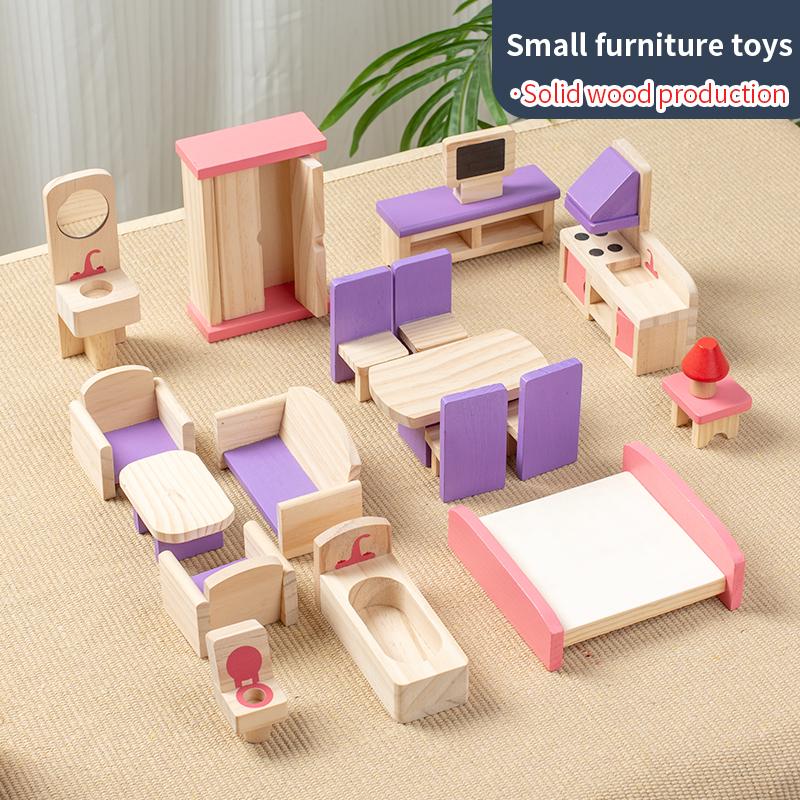 Simulated Room Wooden Children's Toys, Pretend Play Mini Furniture, Hands-on and Educational Design, Display for Early Education