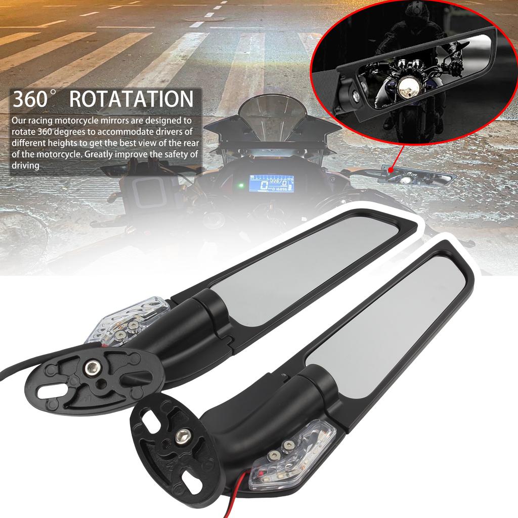 Motorcycle Rotating Rearview Mirrors With Turn Signal for Honda CBR1000RR Kawasaki Ninja 650 Yamaha R15 Suzuki GSXR1000 Modified