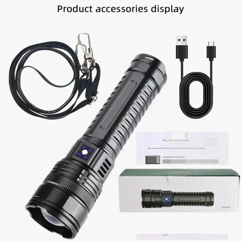 COB Flashlight Built-in Battery Flash Light Emergency Spotlights 4km 2000LM Most Powerful LED Flashlights Type-C Charging
