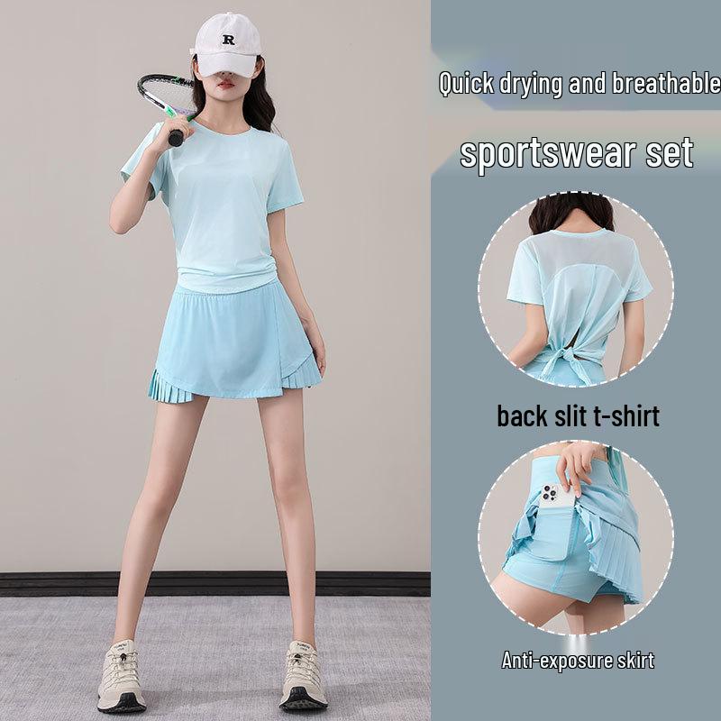 Women's Summer 2024 Quick-Dry Activewear Set for Running, Badminton, Tennis, Yoga - Skirt and Top in Petite Sizes