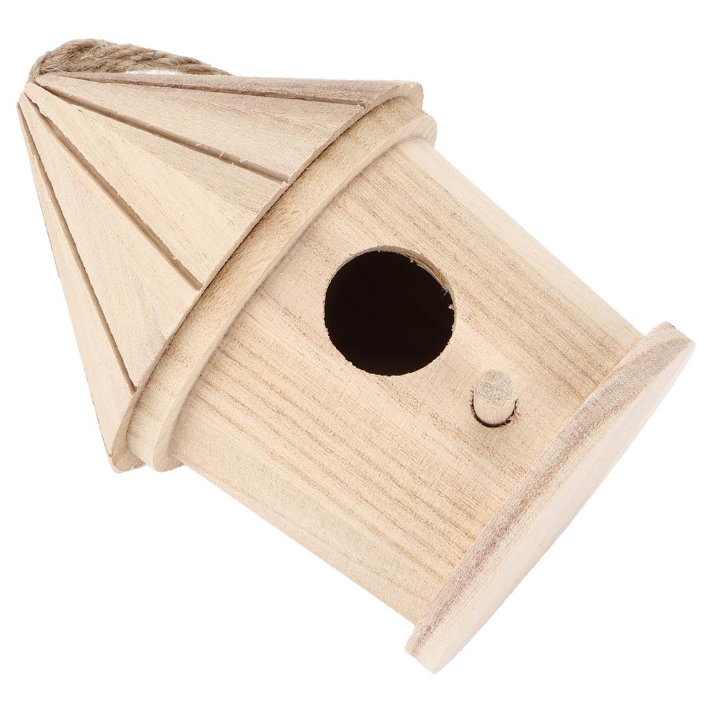 Wooden Bird House DIY Natural Wooden Round Shaped Hanging Bird Nest for Outdoor Garden